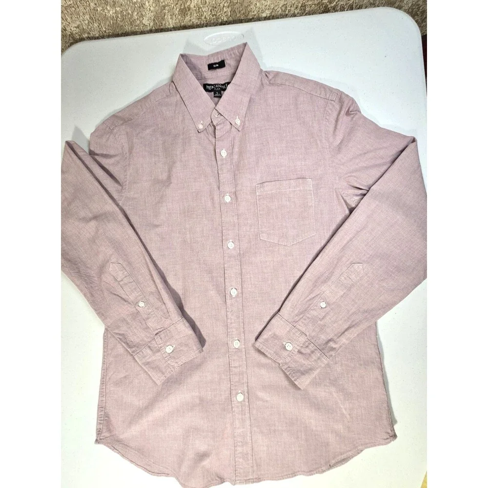 J Crew Men's Heathered Pink Slim Mercantile Flex Long Sleeve Button Up Shirt - L